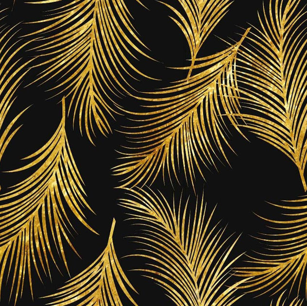 Black and Gold Palm Leaf Wallpaper, jungle and tropical wallpaper