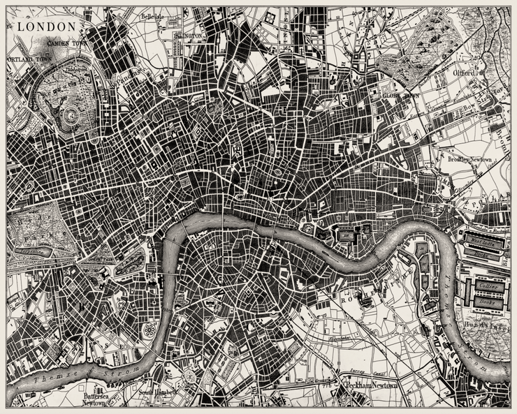 1851 London Map Wall Mural-Black & White,Maps-Eazywallz