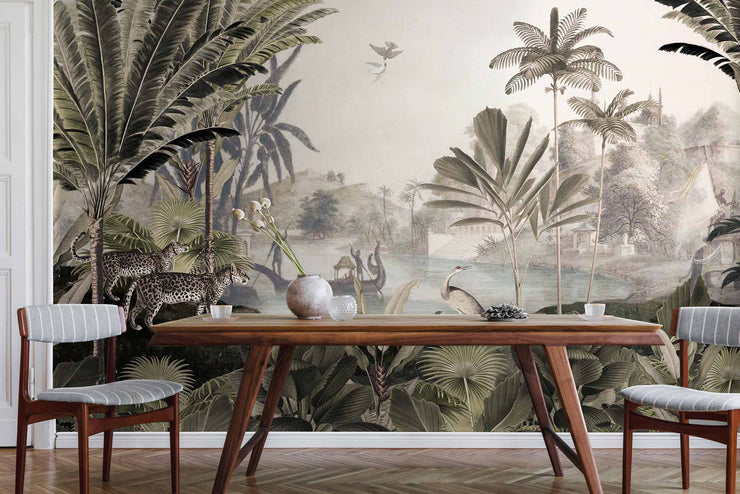 Wall Mural Design Secret River, jungle and animals | artwallzparis.com