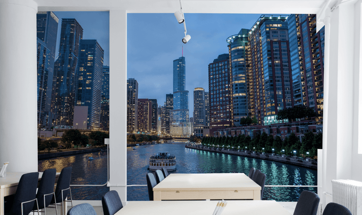 Chicago skyline at Night Wall Mural-Cityscapes-Eazywallz