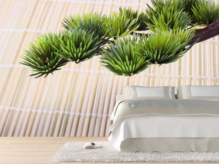 Green branch of a Japanese pine Wall Mural-Zen-Eazywallz