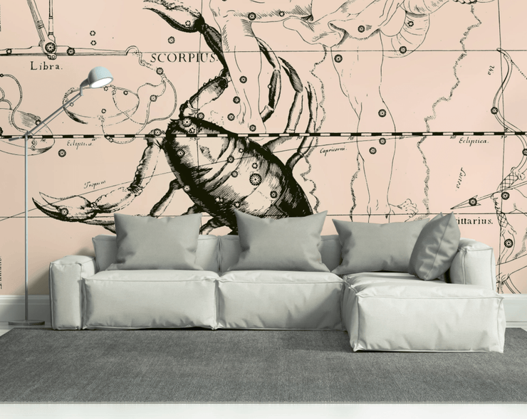 Scorpio Constellation Map in Beige Wall Mural-astrology-Eazywallz