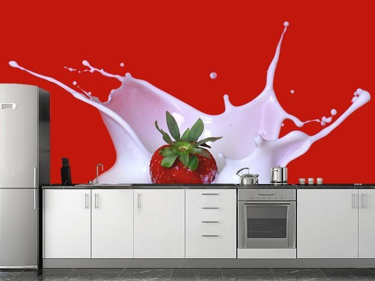 Splashing Strawberry Wall Mural-Food & Drink-Eazywallz