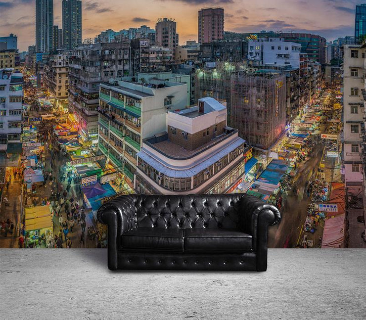 Streets of Hong Kong at Night Wall Mural-Cityscapes-Eazywallz