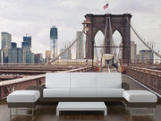 Walking on The Brooklyn Bridge Wall Mural-Buildings & Landmarks,Cityscapes,Urban,Featured Category-Eazywallz