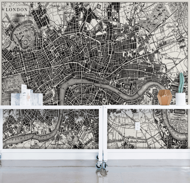 1851 London Map Wall Mural-Black & White,Maps-Eazywallz