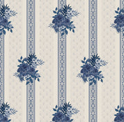 Antique Blue Floral Stripes Wallpaper