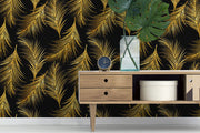 Black and Gold Palm Leaf Wallpaper