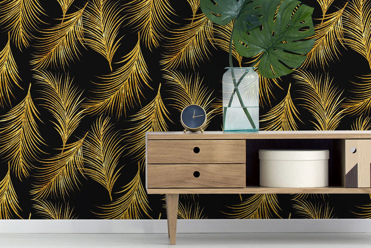 Black and Gold Palm Leaf Wallpaper