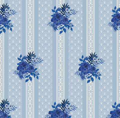 Blue Floral Stripes Panel