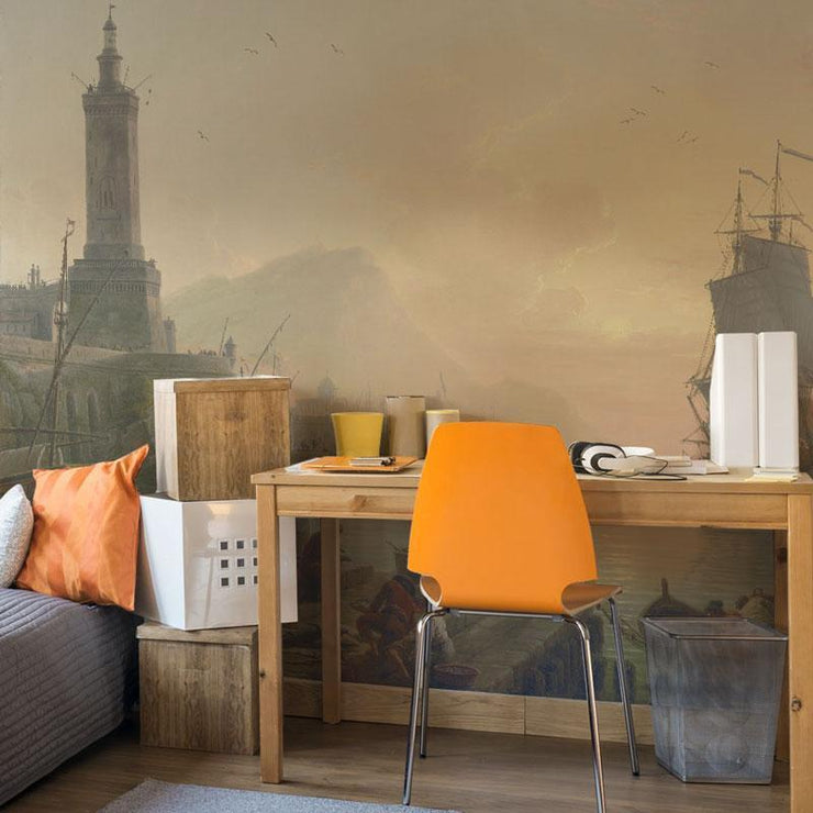 A Calm at a Mediterranean Port Wall Mural-Vintage-Eazywallz