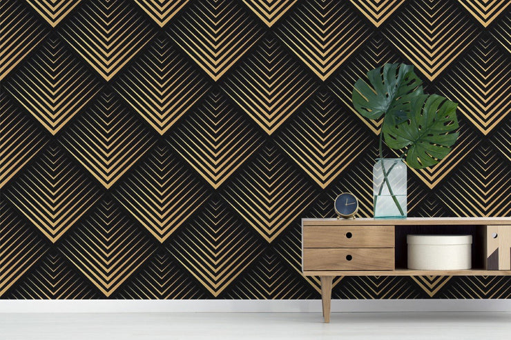 Black and Gold Cubist Wallpaper Mural