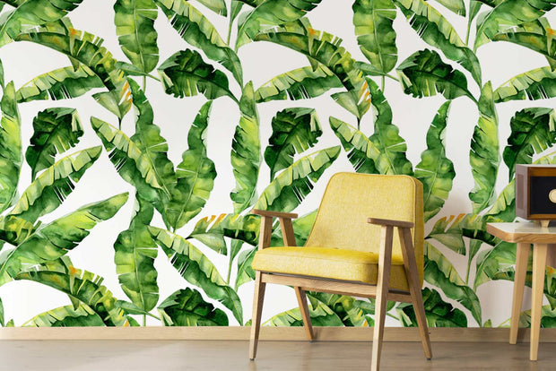 tropical jungle green banana leaf wallpaper wall mural