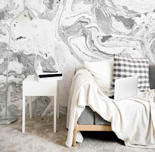 Black and White Marbleized Wall Mural