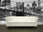 Brooklyn Bridge at night in black and white Wall Mural-Black & White,Buildings & Landmarks,Cityscapes,Featured Category-Eazywallz