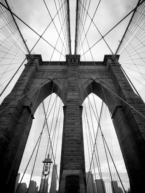 Brooklyn Bridge in black and white Wall Mural-Black & White,Buildings & Landmarks,Urban,Featured Category-Eazywallz