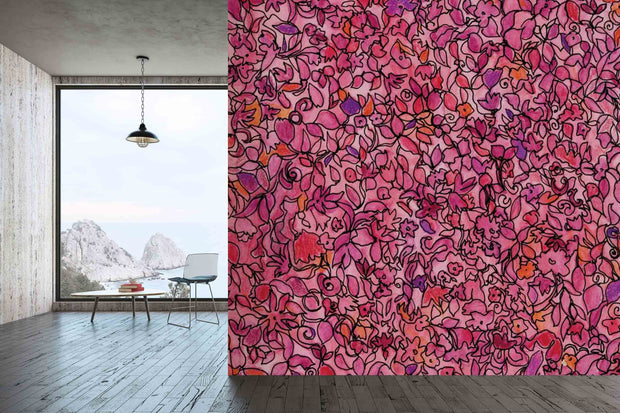 "coral floral" Wallpaper Mural