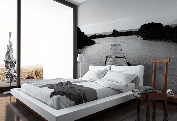 Pontoon Dock Wall Mural black and white  Edit alt text