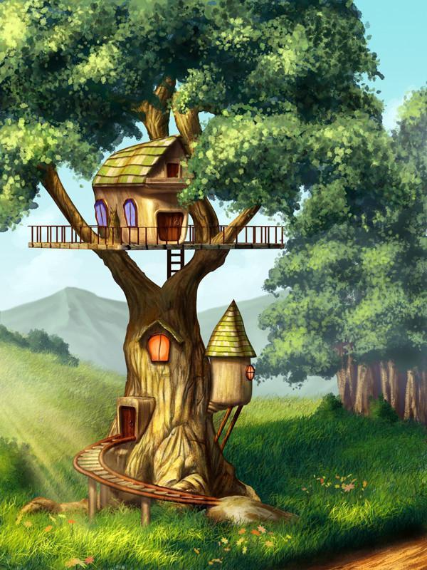 Fantasy house built on a tree Wall Mural-Sci-Fi & Fantasy-Eazywallz