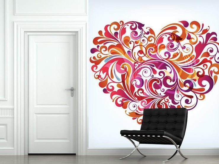 Floral Heart Wall Mural-Modern Graphics,Featured Category of the Month-Eazywallz