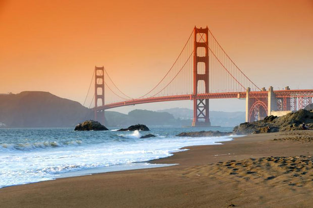 Golden Gate Bridge at sunset, USA Wall Mural-Buildings & Landmarks-Eazywallz