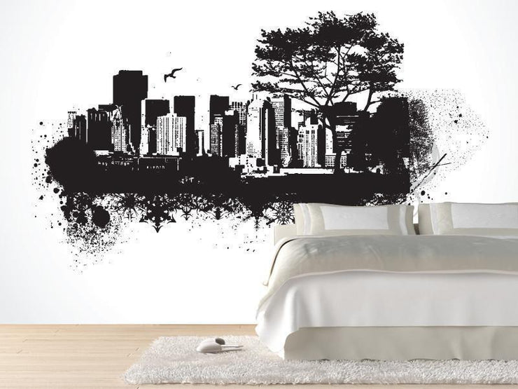 Grunge city Wall Mural-Black & White,Urban,Modern Graphics-Eazywallz