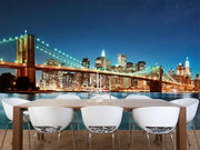 Illuminated Brooklyn Bridge at Night Wall Mural-Buildings & Landmarks,Cityscapes,Featured Category-Eazywallz