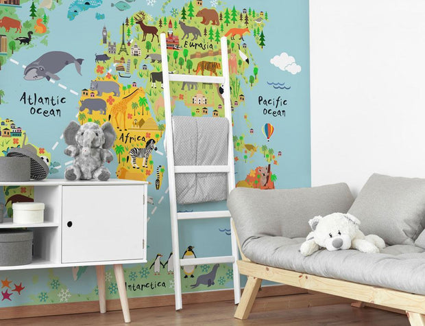 Kid's Animal Map Wall Mural-Kids' Stuff-Eazywallz