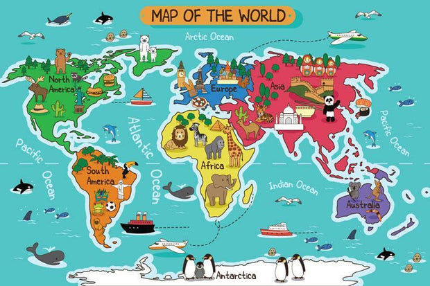 Kid's Cartoon World Map Wall Mural-Kids' Stuff-Eazywallz