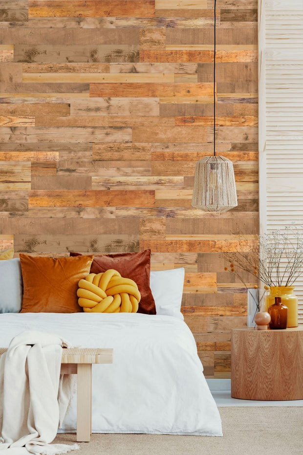 Light Brown Reclaimed Wood Removable Wallpaper-wallpaper-Eazywallz