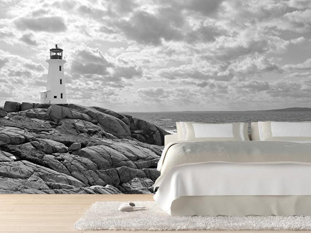 Lighthouse at Peggy's Cove, Nova Scotia Wall Mural-Black & White,Buildings & Landmarks,Landscapes & Nature-Eazywallz