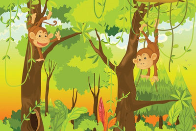 Monkeys in the jungle Wall Mural-Kids' Stuff-Eazywallz