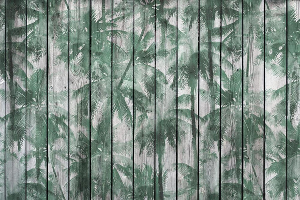 Palm Trees on Wood Planks Wall Mural-Textures-Eazywallz