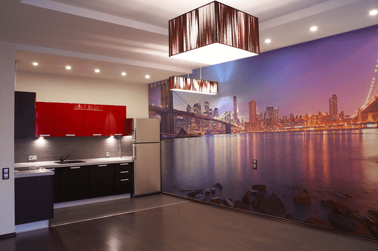 Panoramic View of Manhattan at Dusk Wall Mural-Black & White,Buildings & Landmarks,Cityscapes,Panoramic,Staff Favourite Murals-Eazywallz