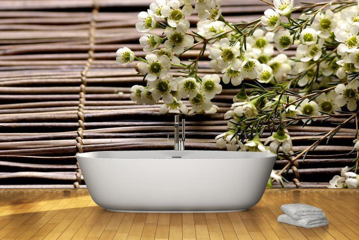 Plum flower on bamboo mat Wall Mural-Florals,Zen,Featured Category of the Month-Eazywallz