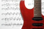 Red electric guitar and music sheet Wall Mural-Arts-Eazywallz