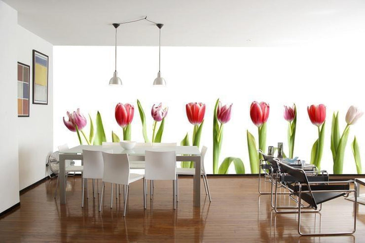Row of Colorful Tulips Wall Mural-Florals,Panoramic,Featured Category of the Month-Eazywallz