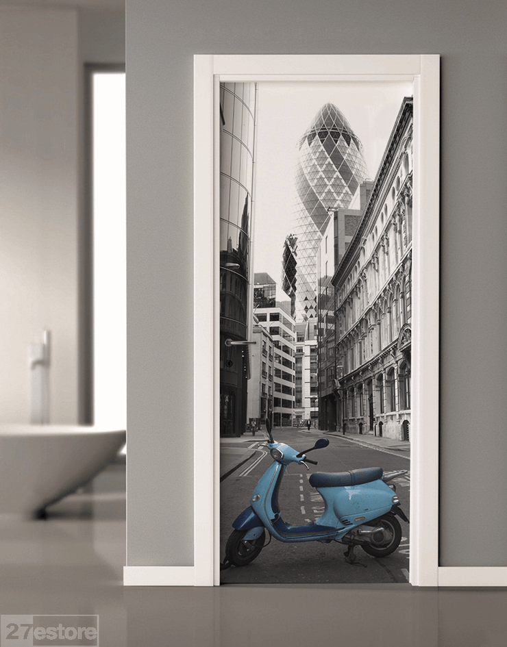 Scooter in London Door Mural-Transportation,Vintage-Eazywallz