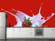 Splashing Strawberry Wall Mural-Food & Drink-Eazywallz