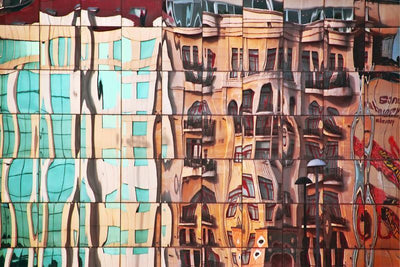 Street Mirrored in Glass Building Mural-Abstract,Buildings & Landmarks-Eazywallz