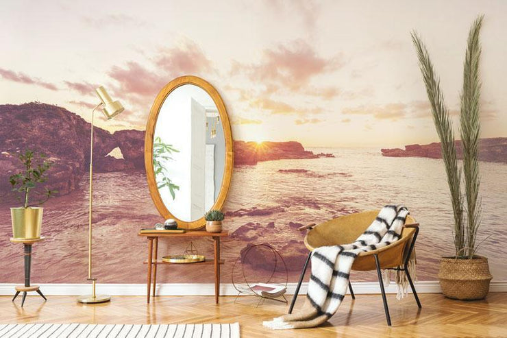 Sunset on Rocky Shore Mural Wallpaper-Tropical & Beach-Eazywallz