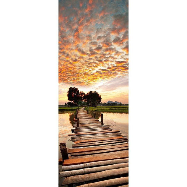 Sunset on Wood Bridge Door Mural-Urban,Vintage-Eazywallz