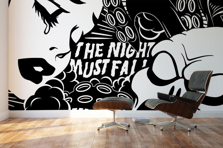 The Night Must Fall Illustration Wallpaper Mural-Urban,Textures,Modern Graphics-Eazywallz