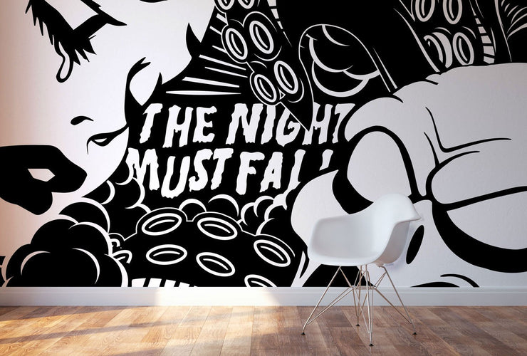 The Night Must Fall Illustration Wallpaper Mural-Urban,Textures,Modern Graphics-Eazywallz