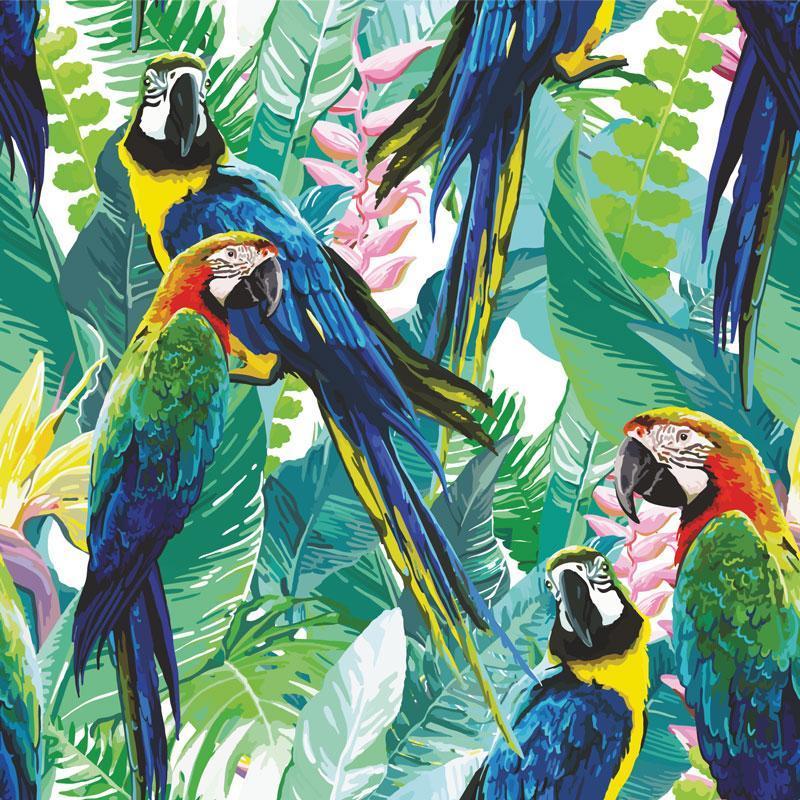 WMDE12001401 Floral tropical palm leaves Blue Green Birds Wallpaper –  wallcoveringsmart