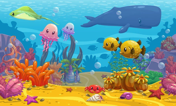 Under Water World Cartoon Wall Mural-Kids' Stuff-Eazywallz