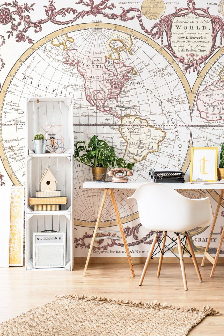 Vintage 1782 World Map Wall Mural-Maps-Eazywallz