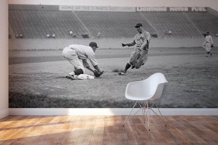 Vintage Baseball Slide Mural Wallpaper-Sports-Eazywallz