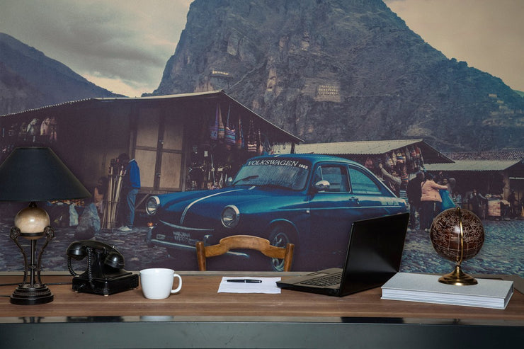 Vintage Car in a Village Wall Mural-Landscapes & Nature-Eazywallz