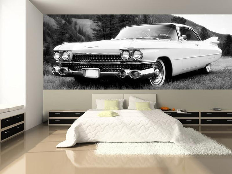 Vintage Car in Black and White Wall Mural-Black & White,Transportation,Vintage-Eazywallz
